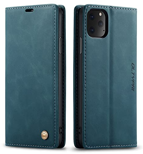 QLTYPRI Case for iPhone 11 Pro, Vintage PU Leather Wallet Case Card Slot Kickstand Magnetic Closure Shockproof Flip Folio Book Case Cover for iPhone 11 Pro - Blue