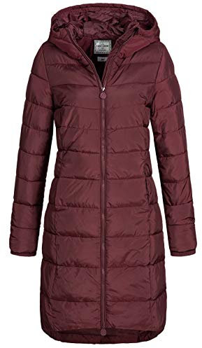 Eight 2 Nine Damen Steppmantel LETN-039 Lange Stepp-Jacke mit Kapuze wine red L