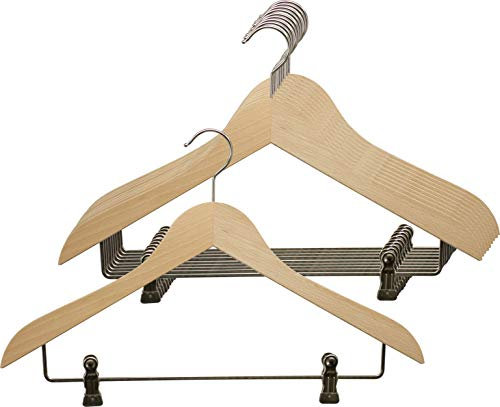 MAWA 10 Stück Kleiderbügel mit Klammernsteg Business K, Hemden, Blusen, Jacketts, Umweltfreundlich, FSC® Zertifiziert, Buche, 360° Drehbar, 45 cm, Buche