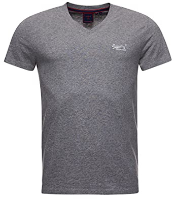Superdry Herren Essential Logo T-Shirt aus Bio-Baumwolle mit V-Ausschnitt Grau Meliert XS