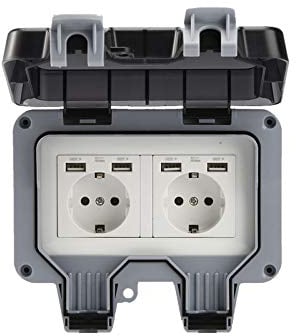 Enchufe de pared exterior doble con USB impermeable resistente enchufe eléctrico con caja de pared (doble)