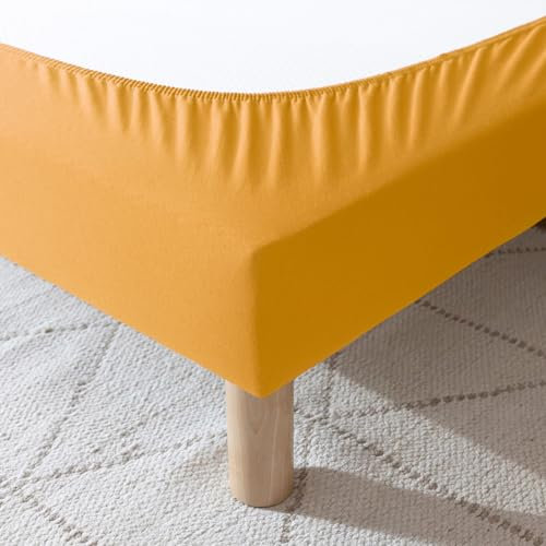 Cache-sommier 120x190 Jaune – 100% Coton Jersey Extensible – Doux, Résistant, Facile à Installer – Oeko-TEX – pour sommier de 15 à 30 cm