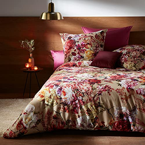 fleuresse Mako-Satin-Bettwäsche 114257, Rosen, 1 Bettbezug 155 x 220 cm + 1 Kissenbezug 80 x 80 cm, Fb. Terracotta