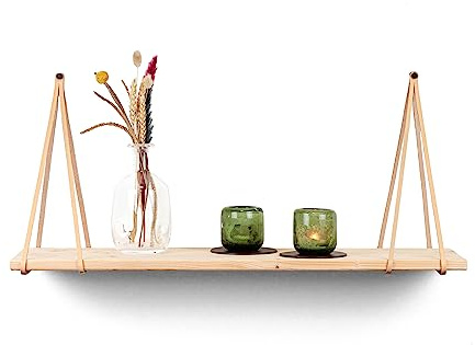 Brute Strength - Regalträger Leder - Geteilte Linien - Natur - 4 Stück - Regalträger - Wandhalter - Regalriemen - Vollnarbenleder