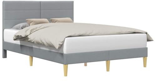 vidaXL Bettrahmen mit Kopfteil Hellgrau 120 x 190 cm Stoff, Eleganter rechteckiger Bettgestell, modernes Schlafmöbel, stilvolles Schlafzimmer, langlebiges Design