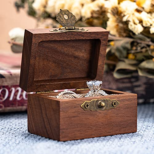Kenon Ringschatulle aus Walnussholz, graviert, Vintage-Ringhalter, Doppelringboxen für Verlobung, Antragszeremonie, rustikale Ringträgerbox für Jahrestag, Hochzeit, Erinnerung