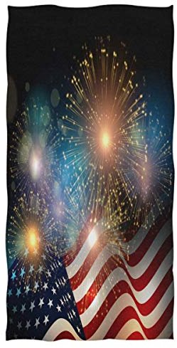 Amerikanische USA-Flagge Handtücher Feuerwerk Memorial Day Handtuch Unabhängigkeitstag 4. Juli Saugfähiges Handtuch Gast-Badetücher Ultraweicher Waschlappen für Hand Gesicht Gym Spa 27,5 X 15,7