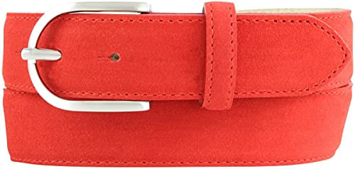 BELTINGER Damen-Gürtel aus Veloursleder 3,5 cm | Velour-Ledergürtel für Damen 35mm | Wildleder-Gürtel mit runder Gürtelschließe | Rot 85cm