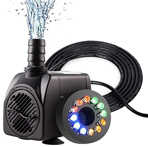 Springbrunnenpumpe Mit Licht, Tauchpumpe Brunnen Klein, Zimmerbrunnenpumpe Mit Beleuchtung, Brunnenpumpe Garten Led, Mini Wasserpumpe Elektrische Wasserspiel Garten Teichpumpe Wasserfall 750L 15W (A)