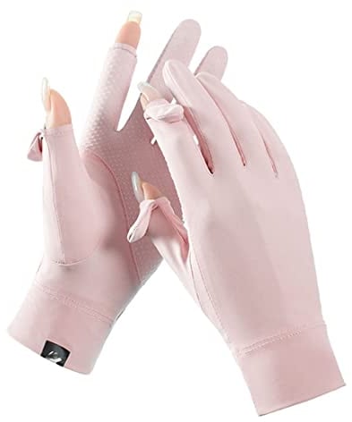 Antcher Damen UV Sonnenschutz Handschuhe, Eisseide, Sonnenschutz, Fingerlose Handschuhe, Vollfinger, Touchscreen, rutschfeste Handschuhe, Wandern, Radfahren, Handschuhe (Rosa)