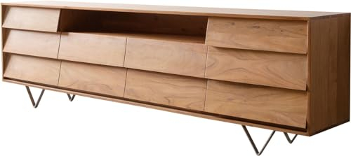 DELIFE Kommode Eloi Akazie Natur 240x40 cm 2 Türen 6 Schubladen V-Fuß Edelstahl