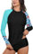 BesserBay Women Summer UPF Uv Swimming Rash Guard Surfing Surf Loose Fit Top Blue Black Tropical Leaves L