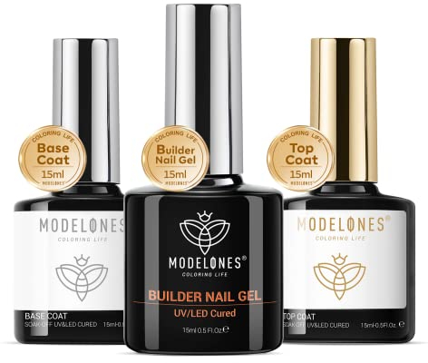 modelones 7 in 1 Builder Gel und Base Coat Top Coat Set, 3 x 15ml Gel Nagellack,Gel Nail Extension Builder Gel in a Bottle, No Wipe Unterlack und Überlack Nägel Gellack Nageldesign Maniküre Set