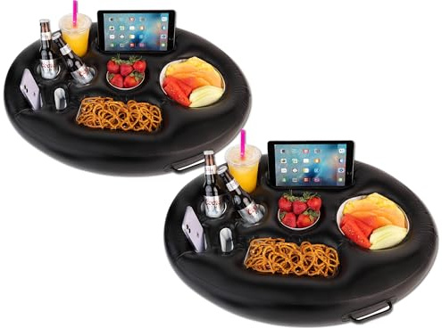 Zone Tech Lot de 2 porte-boissons flottants gonflables pour piscine, jacuzzi pour adultes – Bar de service buffet, boissons, fruits, salade, tablette, téléphone portable