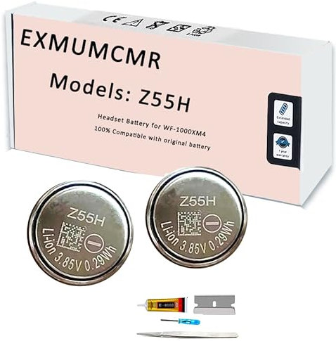 EXMUMCMR 𝟮𝟬𝟮𝟓 𝗡𝗲𝘄 𝗨𝗽𝗴𝗿𝗮𝗱𝗲𝘀 𝐙𝟓𝟓𝐇 𝐁𝐚𝐭𝐭𝐞𝐫𝐲,Compatible with Sony Headset Battery for WF-1000XM4(𝟐𝐏𝐂𝐒)+with Installation Tools Kit