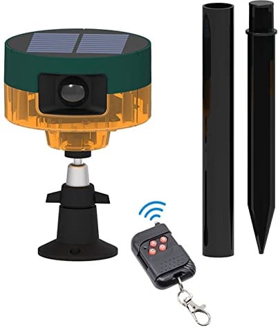 KEEDA Solar 129dB Sound & Blitzlicht 360° Bewegungssensor Alarm, Aufzeichnung Benutzerdefinierter Nachrichten Sirene Security Alert für Bauernhof Obstgarten Garten (Gelb)