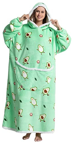 Übergroße Hoodie Decke Sweatshirt, Oversized Pullover Kapuzenpullover für Damen Herren Mädchen Teenager Hoodie Tragbare Decken Kapuzenpullover Super Weich Warme Bequeme (Grün Avocado-Extra lang)