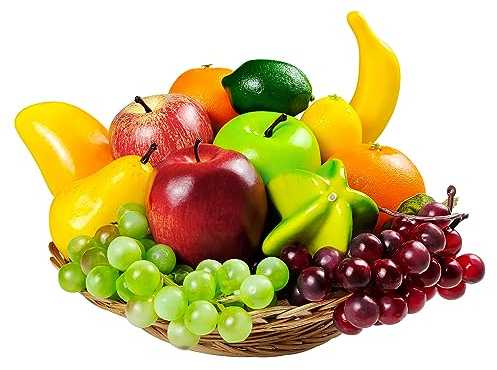 13 Pcs künstliche Früchte, Fake Fruits Dekoration Home Realistische Faux Fruits für Centerpieces Simulation Obst Party Dekoration künstliche Äpfel Orangen Fake Trauben