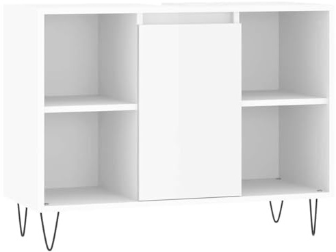 vidaXL Badezimmerschrank, Waschbeckenunterschrank mit viel Stauraum, Badschrank mit Eisenbeinen, Bad Unterschrank Waschbeckenschrank Badmöbel, Hochglanz Weiß Holzwerkstoff