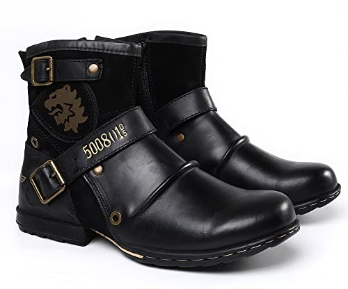 Uomo Cowboy Boots Chukka Stivali Motociclo Boots Maschio Pelle Sintetica retrò Western Stivali Polpaccio Biker Boots 39-48 (46,Nero)