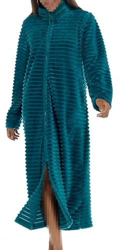 A2Z Womens Zip Through Winter Ribbed Dressing Gown - Ladies Gown AZ333 Teal 8-10