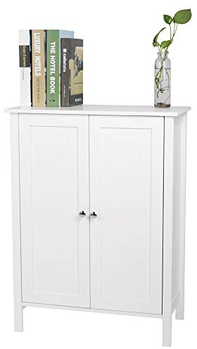 LEADZM Badezimmerschrank, Doppeltür Badschrank, Schlichter Beistellschrank, Kommode, für Badezimmer, Wohnzimmer, Esszimmer, 60 x 30 x 80 cm, Weiß