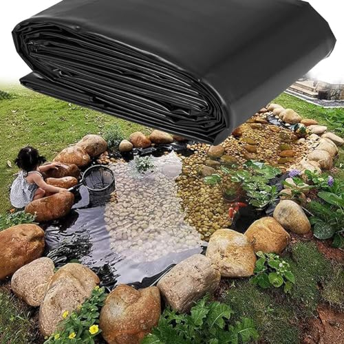MISKYN Teichfolie,Gartenteich Teichplane,Große Fischteichfolie,Schwarze Folie Garten,Teichfolie 3X3m,Baufolie Extra Stark,Für Fischteiche,Brunnen,Wassergarten Und Wasserfall,7 * 8m
