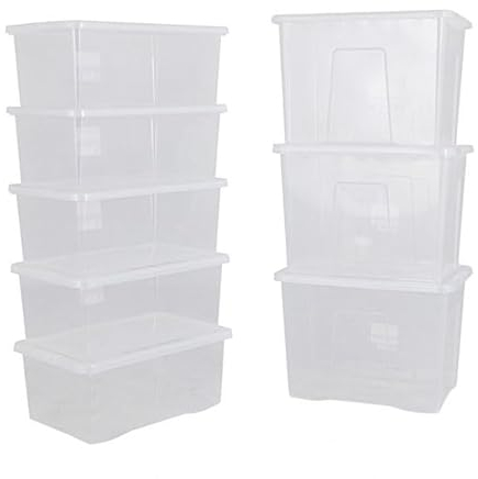 BiGDUG Plastic Storage Boxes – Clear Containers Tubs with Lids for Home or Office Storage (5 x 45 Litre & 3 x 80 Litre)
