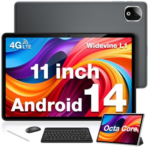 DOOGEE T30E Tablet with Keyboard, 11 Inch Tablet with Pen, 128GB ROM, 4G LTE Dual SIM Android Tablets, Android 14 Tablets with Sim Card Slots, 8000mAh/Bluetooth 5/5G WiFi/Widevine L1, Gray