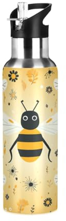 Linnyio Motif Jaune Abeilles Mignonnes Gourde Sport Étanche,Sans BPA,Bouteille D'Eau Isolée Sport Tasse À Vide en Acier Inoxydable,1000ml/600ml