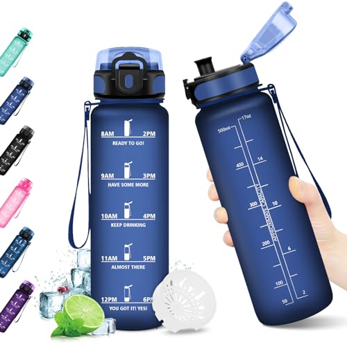 KollyKolla Gourde 500ml, Bouteille d'eau Enfant, Étanche & Réutilisable, Gourde Sport avec Marqueur de Temps, sans BPA, Gourde Motivation pour Enfant, Adulte, Cyclisme, Bureau, l'école, Camping