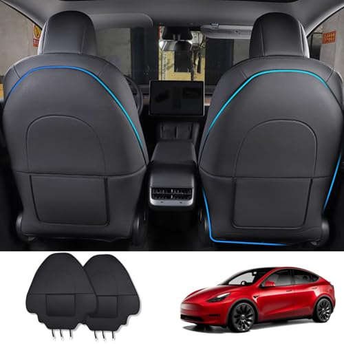 TTCR-II 2 PCS Kompatibel mit Tesla Model 3 Y Rückenlehnenschutz,Leder Sitzschoner Model 3 2017-2023,Tesla Y 2020-2023 Kindersitz Rückenlehne Sitzbezug Vorne,Wasserdicht Haustier Schutzbezug