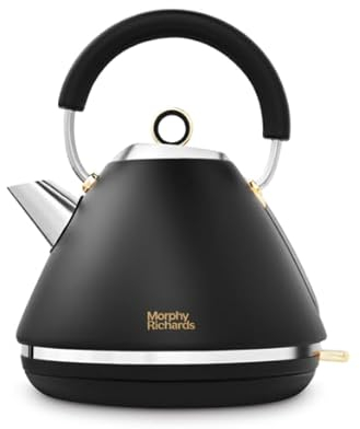 Morphy Richards Accents Pyramid Kettle, Soft Gold Collection, 1.5L, 3KW Rapid Boil, Removable Filter, 360 Cordless Base, Easy View Water Window, Matte Black, 102047
