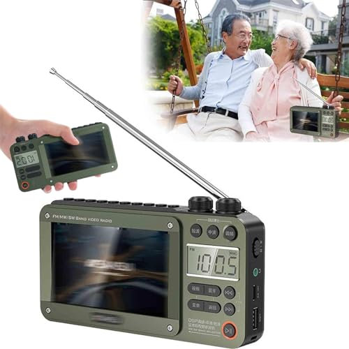 Radio de vídeo de Banda Completa de Bolsillo Bluetooth con complemento de vídeo de Alta Gama, Radio de Bolsillo Personal Am/FM portátil, TV portátil for Acampar(Green)