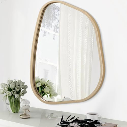 HLFMVWE Asymmetrischer Spiegel für Wanddekoration Moderner Ovaler Hölzerner Gerahmter Wandspiegel Eitelkeit piegel Dekorativ für Wohnzimmer Schlafzimmer Badezimmer Klein 65 x 45CM