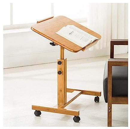 ZWDCVFGK Moderner Überbetttisch, Massivholz-Beistelltisch mit Rädern, mobiler Stehpult, tragbarer, Verstellbarer, modischer, rollender Laptoptisch