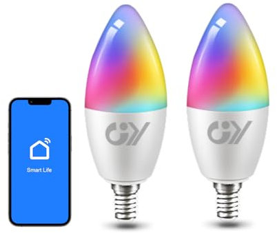 GY Mesh Glühbirne E14 LED Bluetooth Mesh C37,Lampe mit 6W 580LM ersetzt 60W Glühbirne, Smarte Glühbirne, Smart Home WIFI Leuchtmittel, Musiksynchroner Farbwechsel Lampe, 2er-Pack