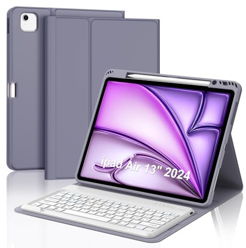 Occtingkind Custodia con Tastiera per iPad Air 13 M2/M3 2024/2025, Cover Protettiva con Tastiera Bluetooth Essenziale, Italiano Layout, USB-C, Senza Retroilluminazione/Senza Touchpad, Lavanda