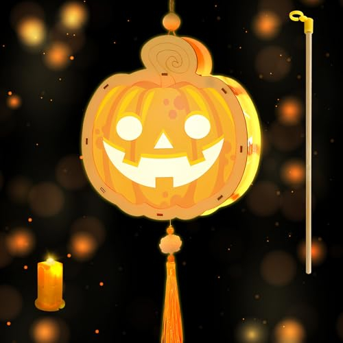 Lets Joy Halloween Laternen Bastelset für Kinder, Holz Laternen mit LED Lichter, Laterne Kinder mit Laternenstab, Halloween DIY Kinderlaternen, Kinder Party Dekoration
