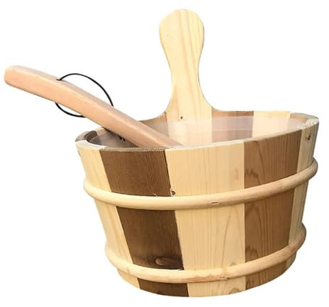 AiQima 4L Sauna Barrel Wooden Spoon Sauna Shower Barrel Knotless Wooden Spa Bath Tool Barrel Sauna Room Accessories(Wood Brown)