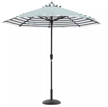 DGSYUAN Sonnenschirm Im Freien 8,8 Fuß Gestreifter Strandschirm Mit 55 Pfund Runder Basis, Terrassenschirm, Aluminiumlegierung, Outdoor-Regenschirm, Kurbellift Gartenschirm(Green White)
