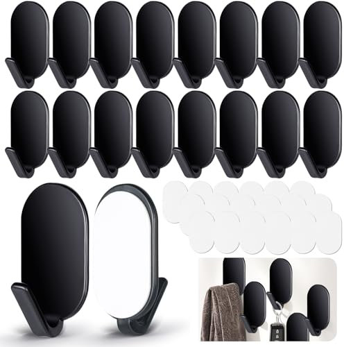 VEPEPE 18 Pcs Self Adhesive Hooks Black, 3M Extra Strong Sticky Hooks, Wall Hook Stick On for Hanging Keys, Towels, Bathroom, Kitchen Use, No Nails