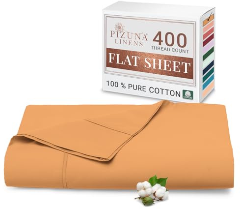 Pizuna Bettlaken 230x280 cm Baumwolle Aprikosenorange 400 Fadenzahl | 100% Langstapel Baumwolle Bettlaken ohne Gummizug, Satinbindung nur Flachlaken Mit stilvollem 5 cm Saum Mako Satin