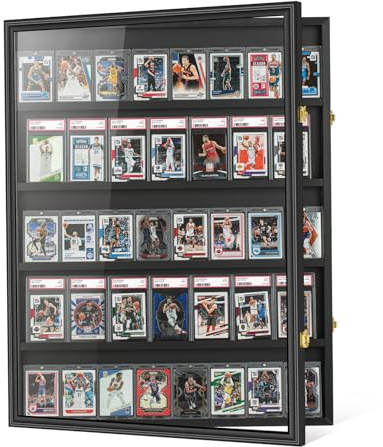 Kacorn Baseball-Sportkarten-Vitrine, groß, 40 Karten, Vitrine, Holz-Wandschrank für Basketball, Fußball, Hockey, Sammelkarten, Sammlerstücke, Souvenirs