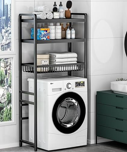 Multifunctional Home Space-Saving Storage Rack Practical Washer Dryer Storage Rack Carbon Steel Material with Strong Load-Bearing Capacity Bathroom Storage Holder White,139CM