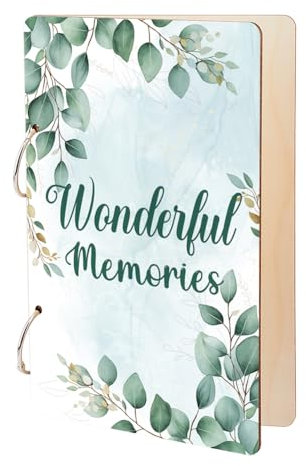 SUPERDANT Watercolour Leaves Greeting Card Organizer Wonderful Memories Wooden Card Keeper Binder Greeting Cards Storage Cards Holder Book Postcard Album with 2-Rings for Birthday Wedding Gift