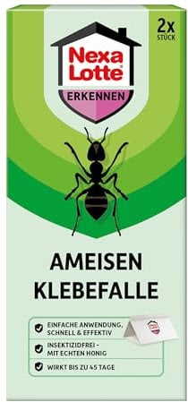 Nexa Lotte Ameisen Klebefalle, 2 Stück, Effektive Ameisenbekämpfung mit echtem Honig, 45 Tage Wirkungsdauer