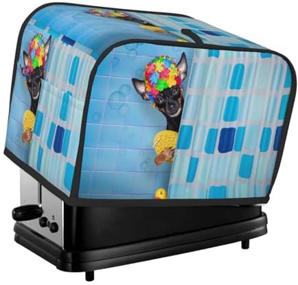 Toaster-Abdeckung, 2 Scheiben, Prager Ratter Hund in der Badewanne, Toaster-Abdeckung mit Taschen für Küche, kleine Geräte, Abdeckung und Fingerabdruckschutz, maschinenwaschbar