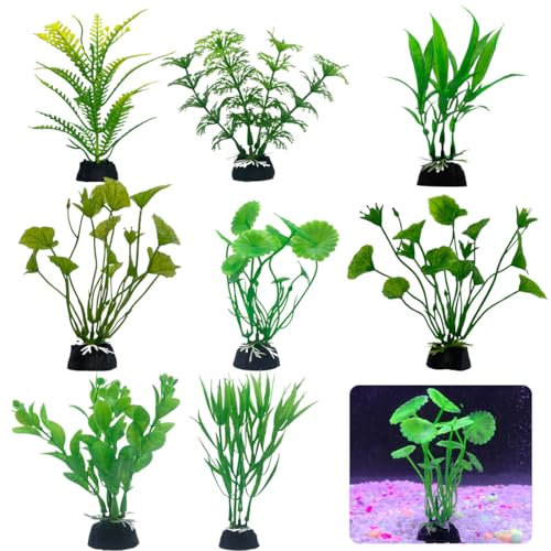 Decoraciones de acuario, 8 Piezas Plantas de acuario verdes realistas, Planta Decoración de Aquarios de Peixes, accesorios de acuario