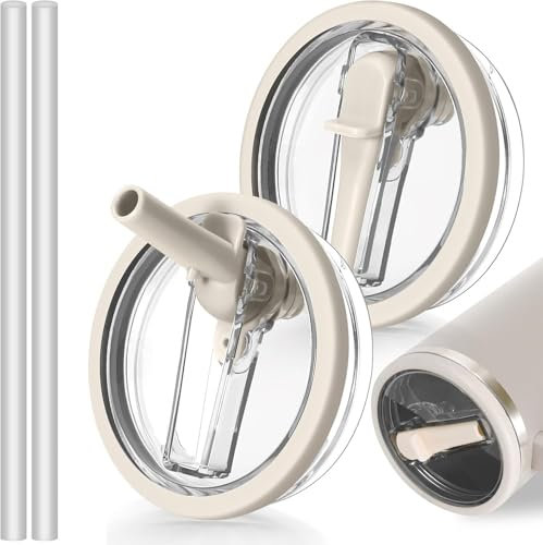 2 Stück Für Stanley Cup Deckel Auslaufsicher 30oz, Für 2.0 Stanley Cup Deckel Ersatz für 30oz, Drei Farben Für Stanley Becher Zubehör with 2 Stück Strohhalme(Cream, 30OZ)